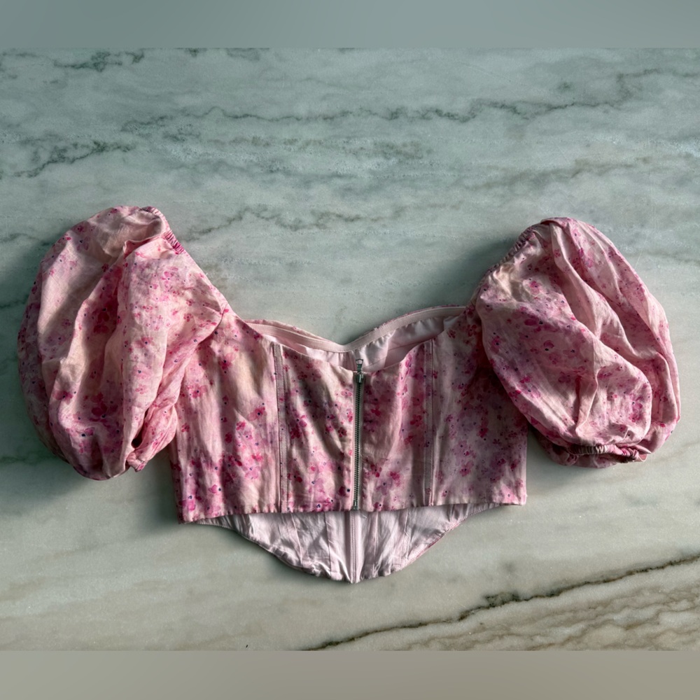 REVOLVE Bardot Corset Top Pink Floral Bustier Fitted Romantic Women Size L - Picture 10 of 16